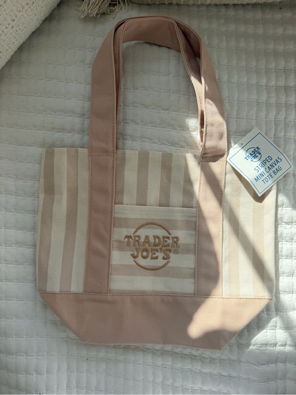 NWT Limited Edition Trader Joe’s Mini Canvas Tote – Beige Stripe